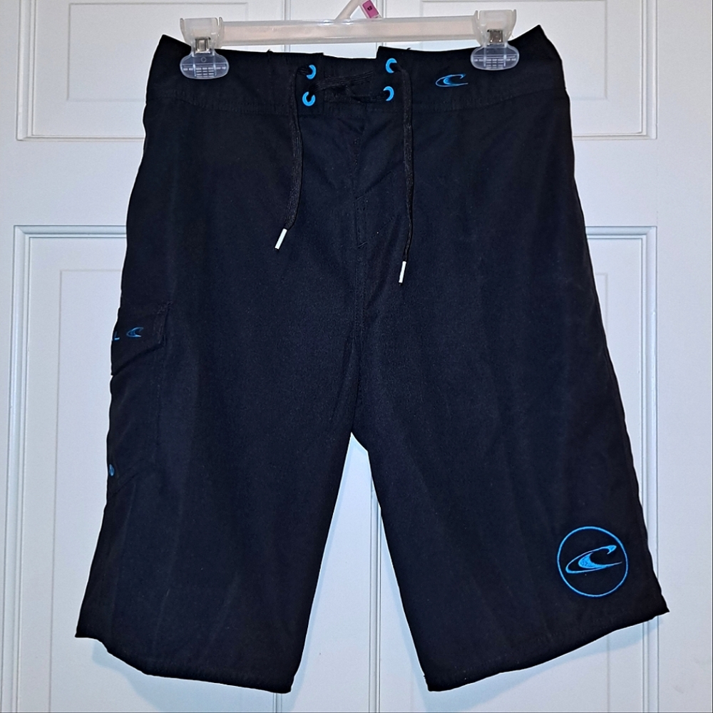 O'Neill black blue board shorts swim suit trunks size 28